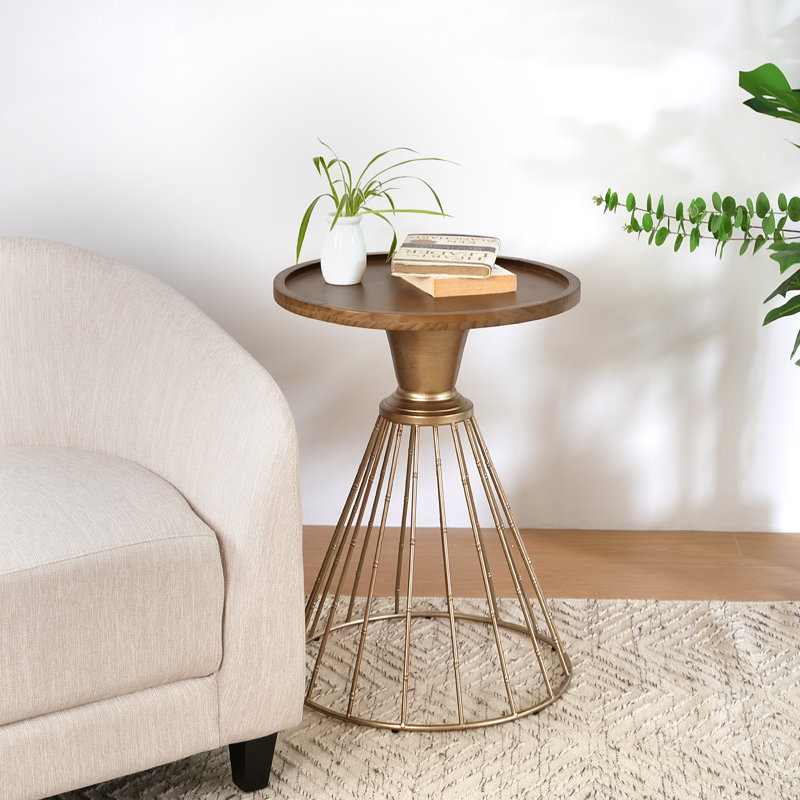 TABLE D'APPOINT HOLLE BORD ARROSÉ RÉTRO, GOLD ANTIQUE + COULEUR NATURELLE