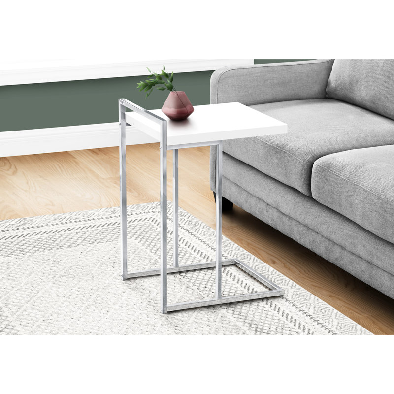 Table d'appoint pour le salon, finition blanc brillant et pieds en métal, peut être glissée sous, collation ou utilisation appropriée, facile à transporter, assemblage nécessaire, structure de 16 pouces de profondeur, lit coulissant, déplacer, illustré