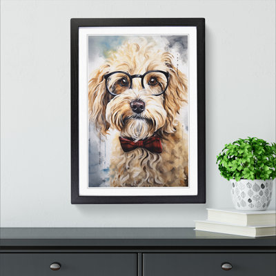 Labradoodle With Glasses - Single Picture Frame Print on Wood