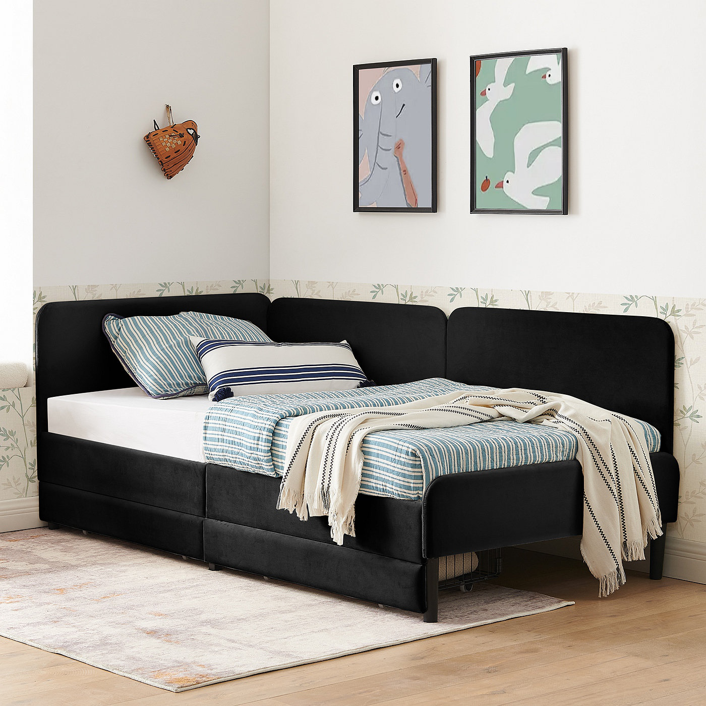 Ebern Designs Upholstered Platform Bed Frame With 2 Storage Drawers ...