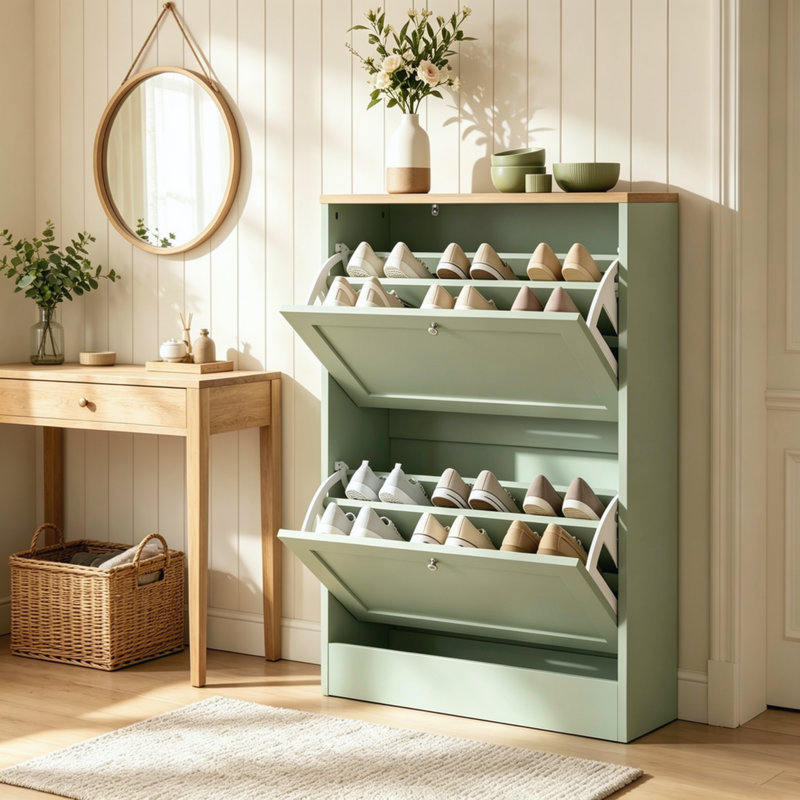 Meuble à chaussures moderne et discret, idéal pour l'entrée, le corridor ou le dressing., Green