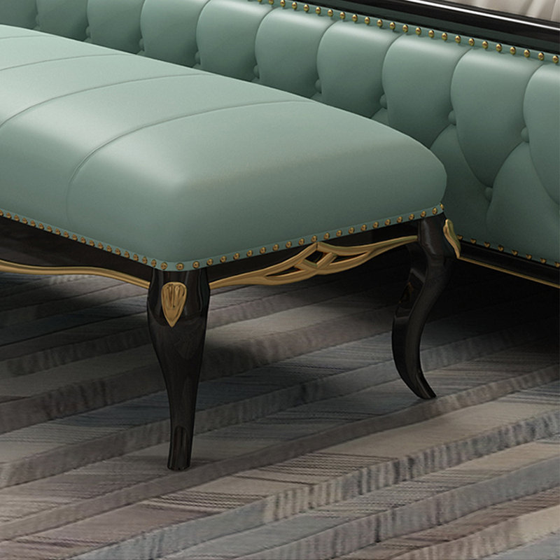 Banc rembourré en cuir véritable European Light Luxury, Vert, Noir / or
