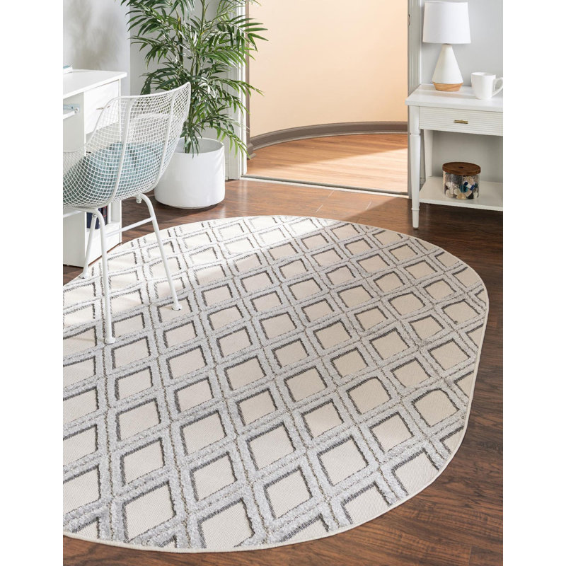 Tapis de couloir contemporain de couleur beige et gris Britnie26, Ovale 4 pi x 6 pi