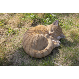 Lifelike Sitting Orange Tabby Cat Statue 12Tall With Glass Eyes