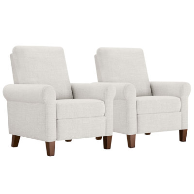 Modern Upholstered Push-Back Roll Arm Recliner Armchair with Solid Wood Legs(Set of 2)