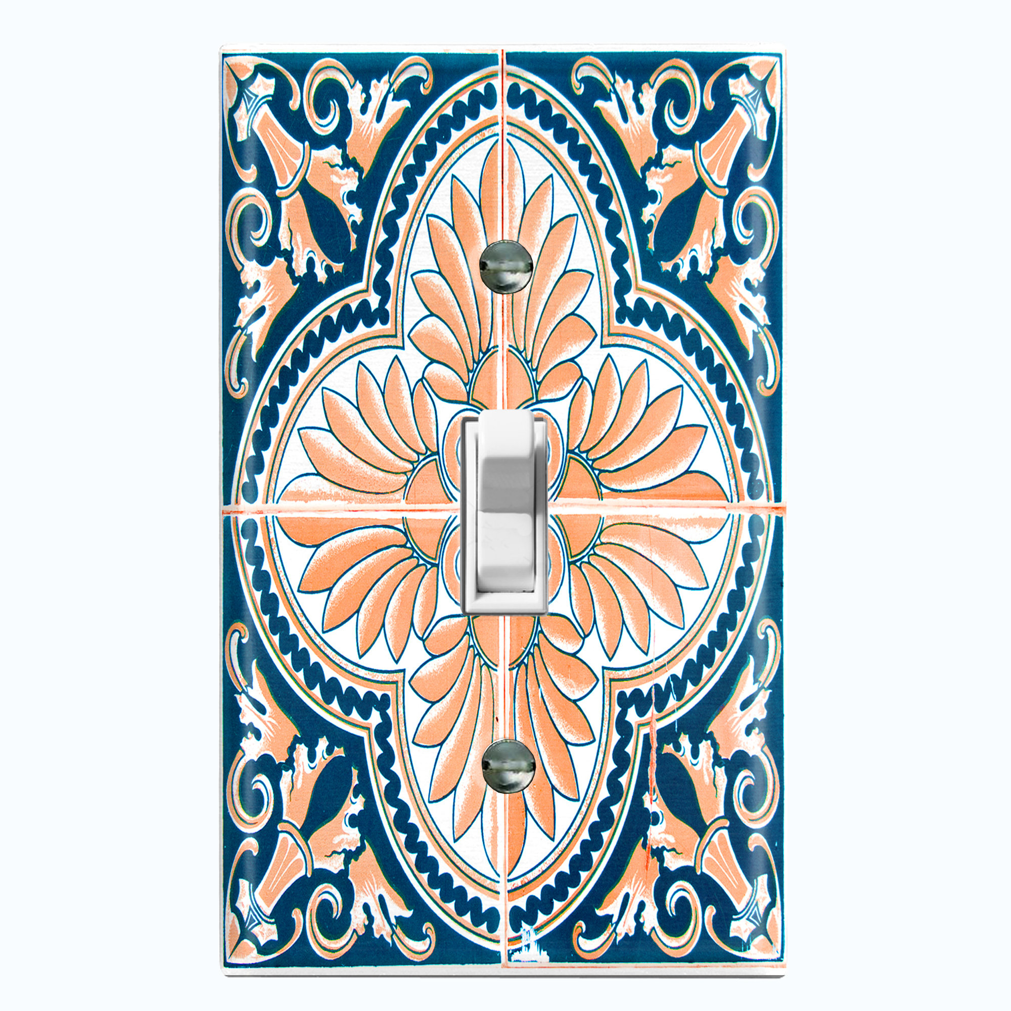 Tile Switch WorldAcc Elegant Teal Orange Damask Tile 1 -Gang Toggle Light Switch ...