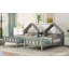 Lit plateforme simple double avec tête de lit en forme de maison et table de chevet intégrée-946352277
