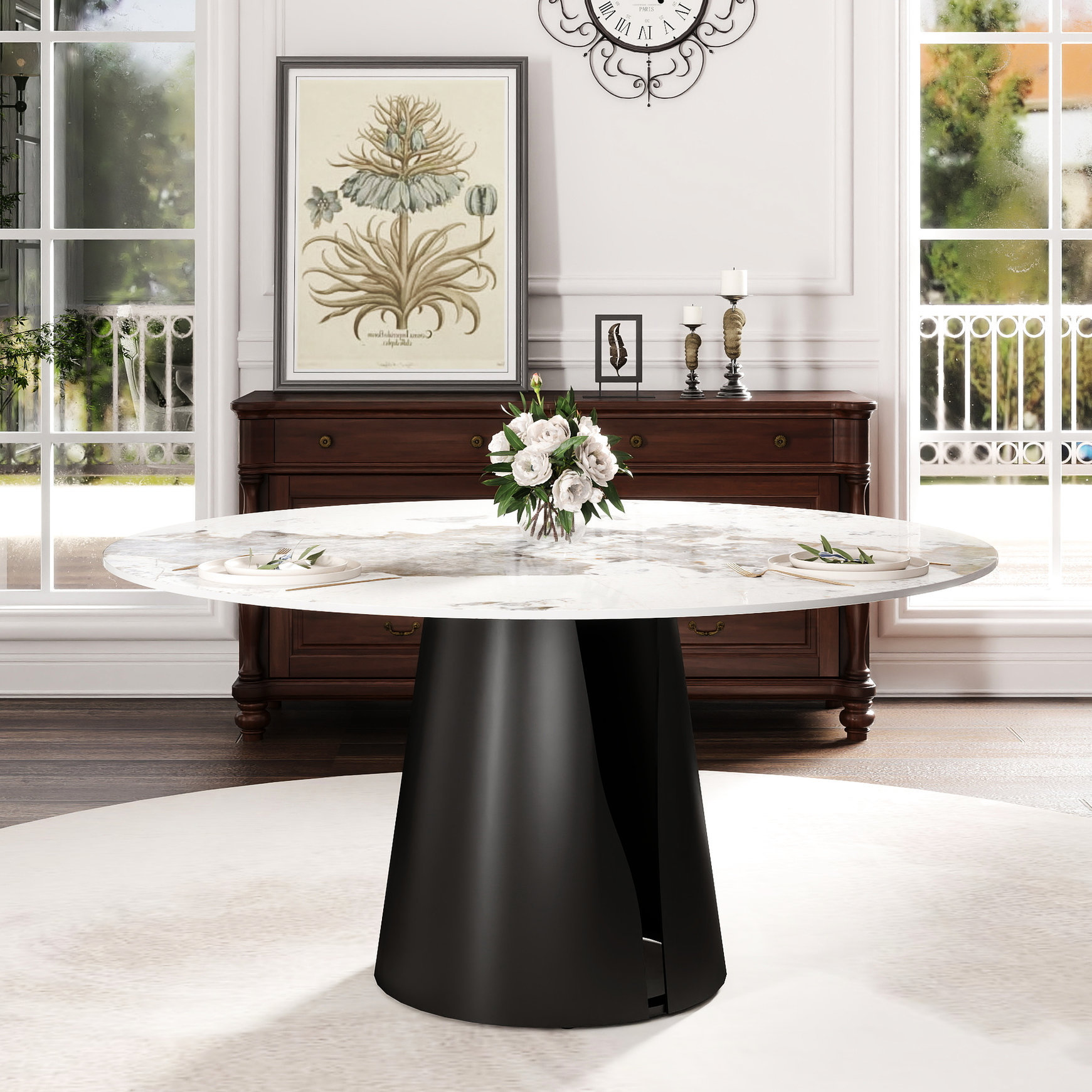 Orren Ellis Modern Sintered Stone Round Table For 6-8 Guests With ...