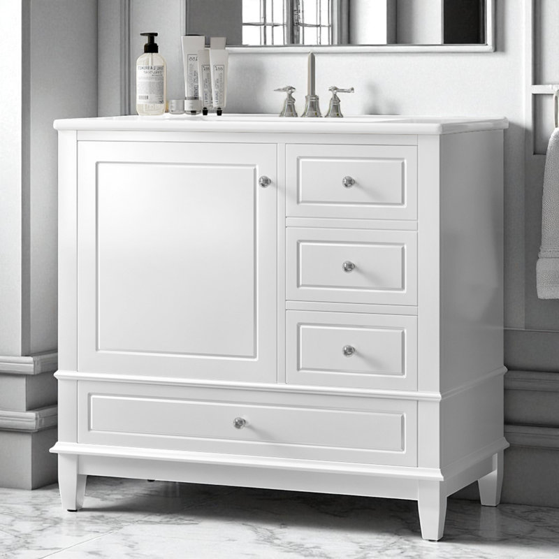 36" Single Bathroom Vanity Set With Ceramic Top, White