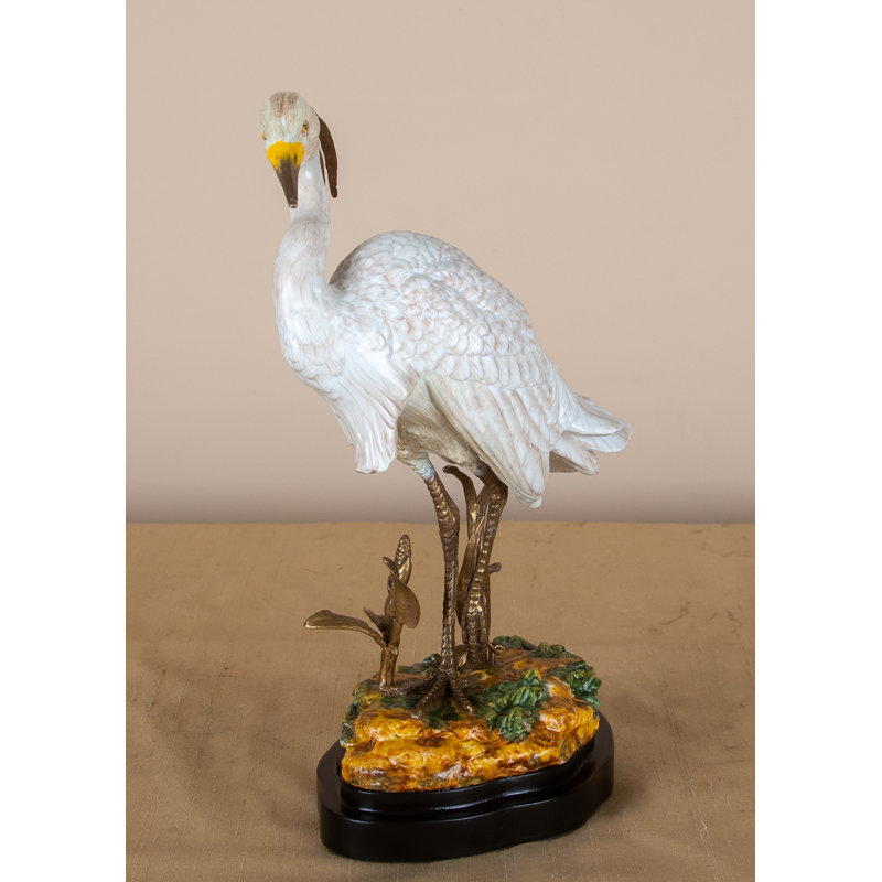 Porcelain Snowy Egret Figurine With Bronze Ormolu In Bird Figure Collection
