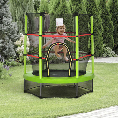Trampoline pour enfants avec filet d'enclos, conception sans ressort, coussin de sécurité et cadre en acier pour l'intérieur et l'extérieur, videur rond pour tout-petits de 3 à 6 ans