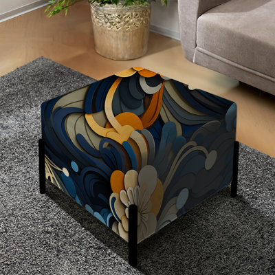 Essence florale gracieuse orange et bleue du Zen - Repose-pieds carré abstrait