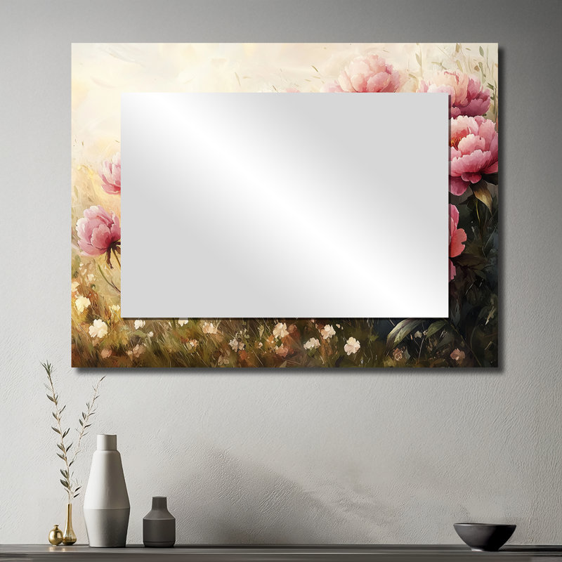 Pivoines dans le champ balayé par le vent II - Art mural miroir floral - imprimé sur métal, 30" x 40"