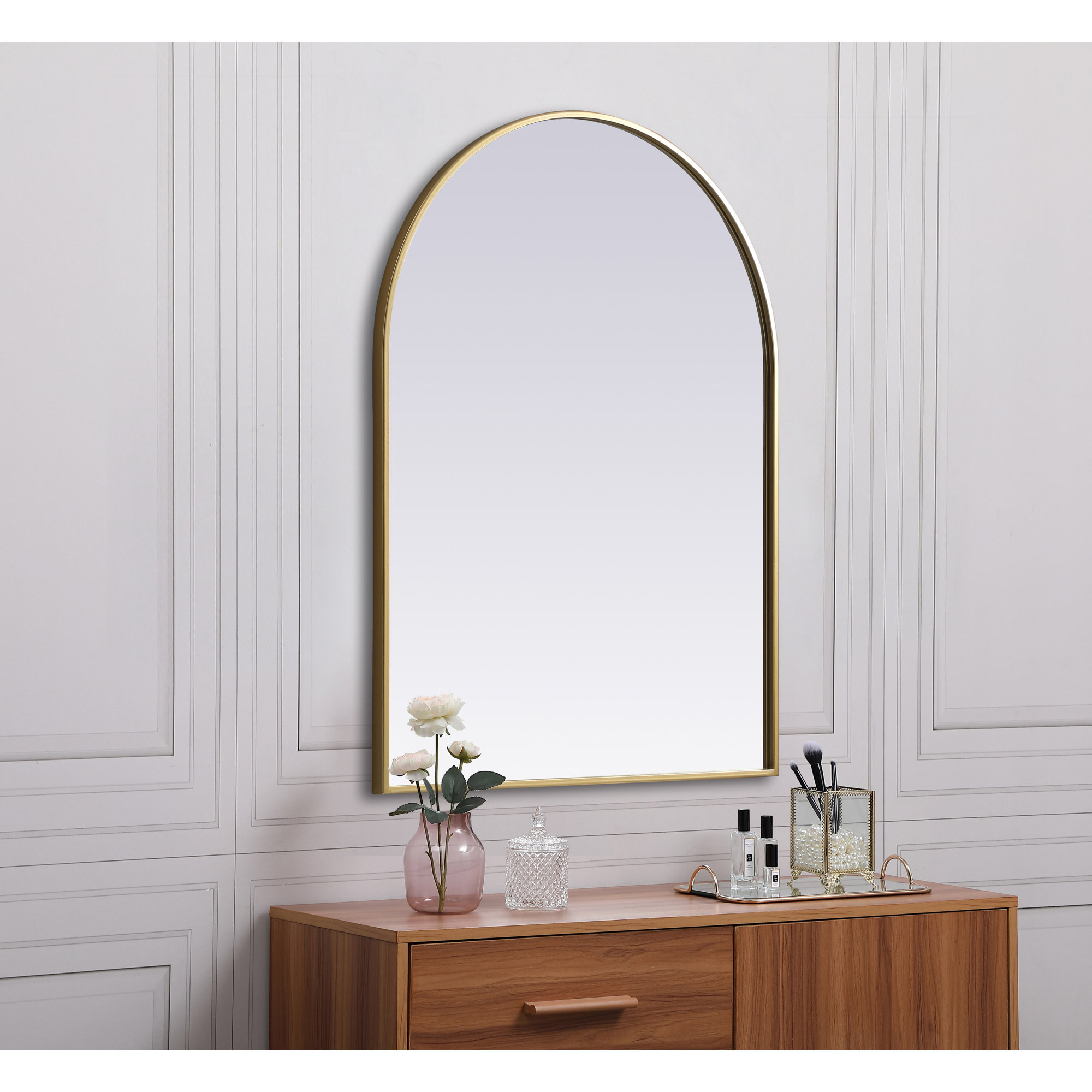 Sabine Metal Arch Wall Mirror, 36" x 27", Brass