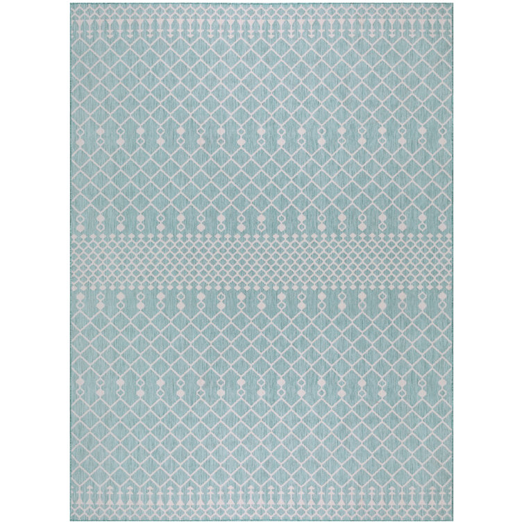 Ridlon Geometric Machine Woven Polyester/Polypropylene Indoor/Outdoor Area Rug in Aqua/Blue