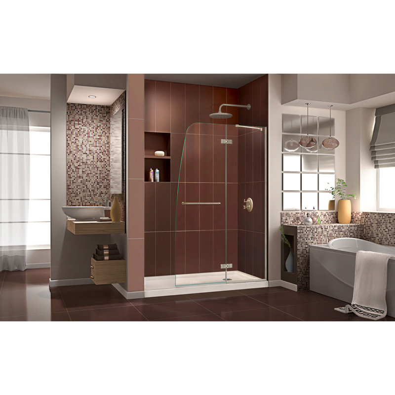 Aqua Ultra 36 in. D x 60 in. W x 74 3/4 in. H Frameless Shower Door, Brushed Nickel/Biscuit, Right