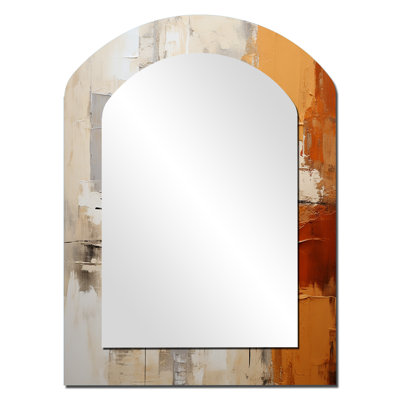 Gris, jaune, orange, impressions - Collages abstraits, grand miroir asymétrique, décor de miroir mural unique arche moderne, impression d'art en métal