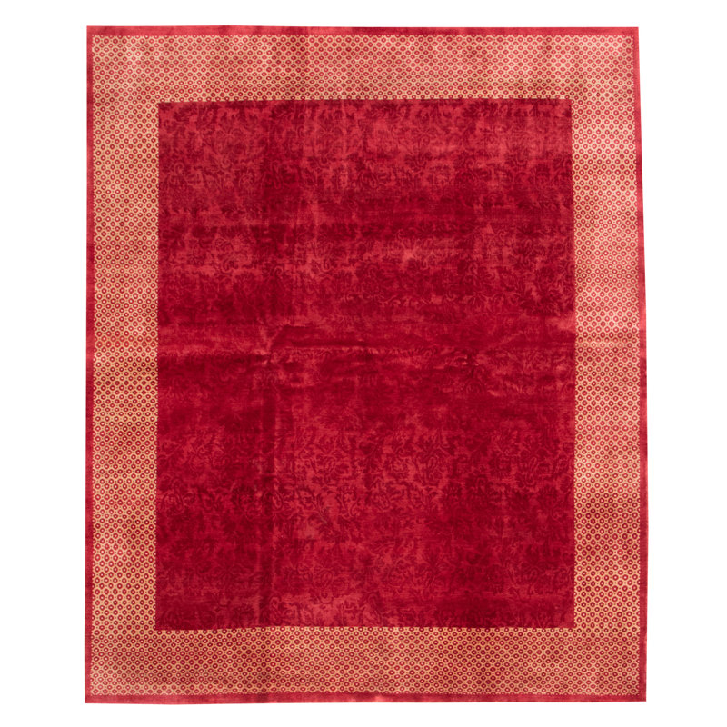 Tapis rouge en laine noué à la main de conception unique 8 pi 1 po x 9 pi 9 po New Age Mullinax