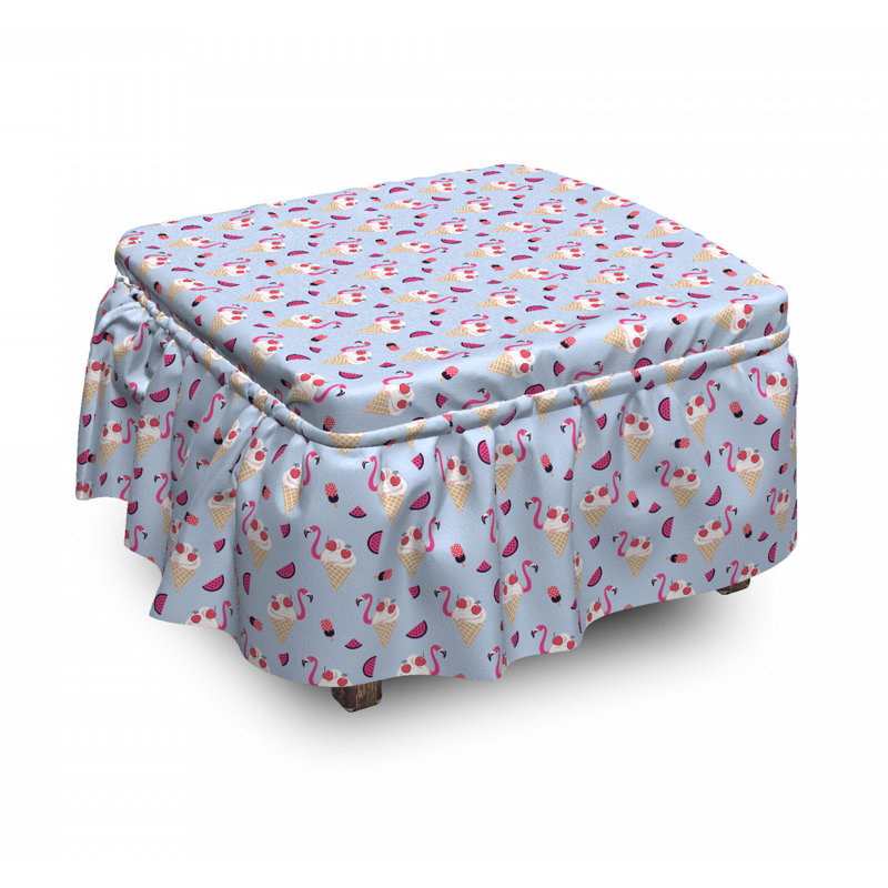 Housse pour repose-pieds crème cerise flamant rose
