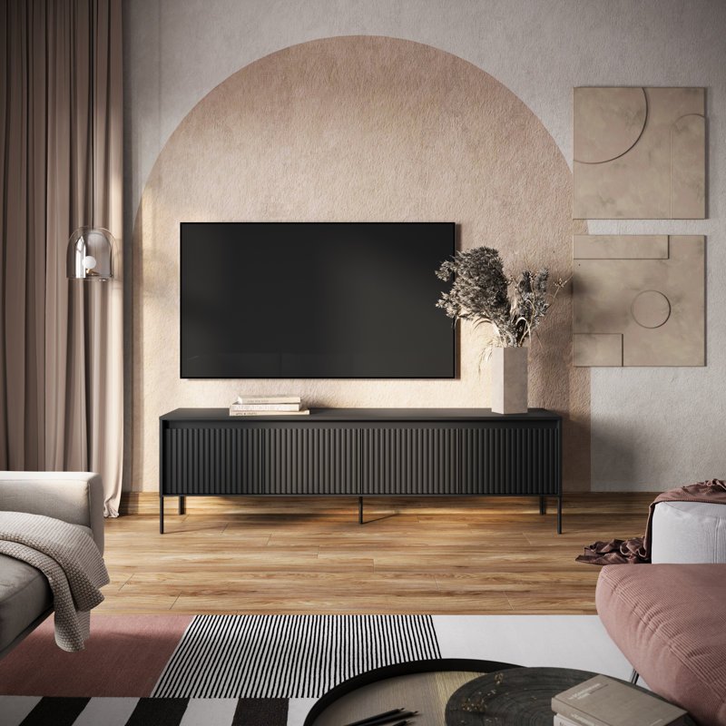 Alterizio Unfinished TV Stand, Black/Black, 193cm W