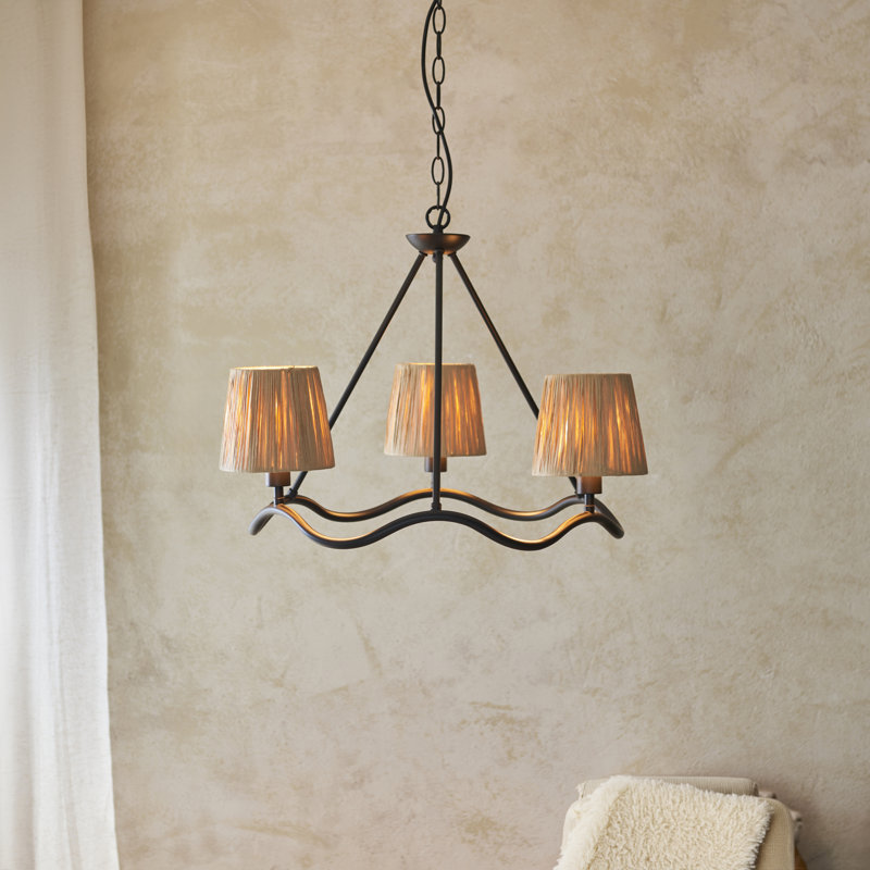 Wrangler 3lt Pendant light finished and Raffia, Matte Black