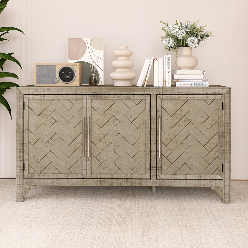 Buffet 60 pouces en bois avec tablettes réglables, Gris