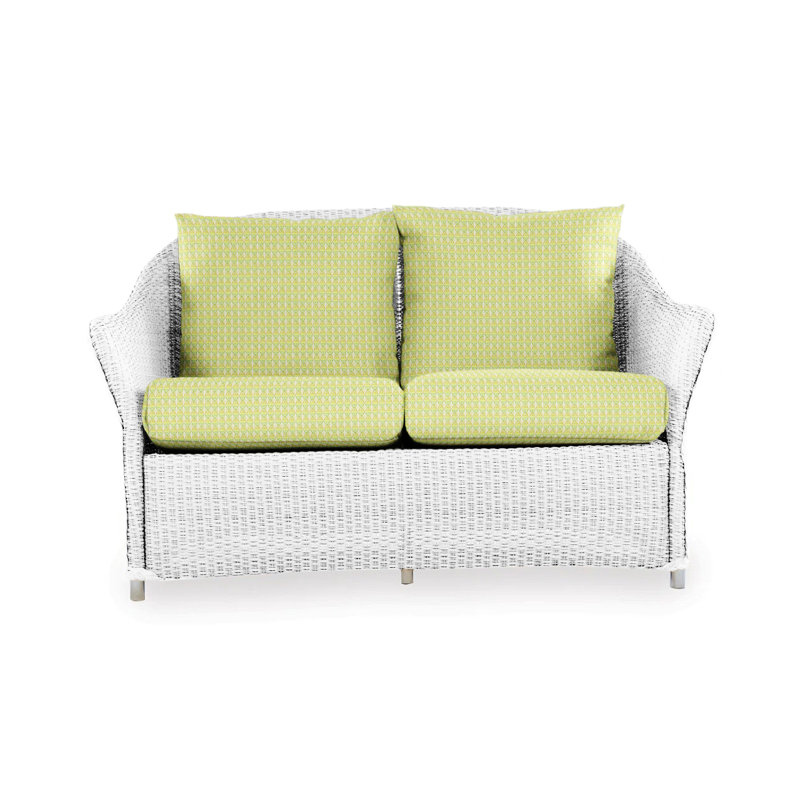 Weekend Retreat Outdoor 2 - Seat Loveseat, White, Bamboo Bay Sky