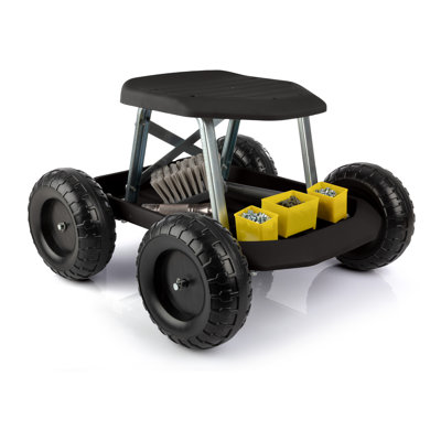 Gardening Stool - Rolling Garden Seat with Wheels and Storage Tool Tray - Garden Cart Scooter - Yard Tools by Arlmont & Co.