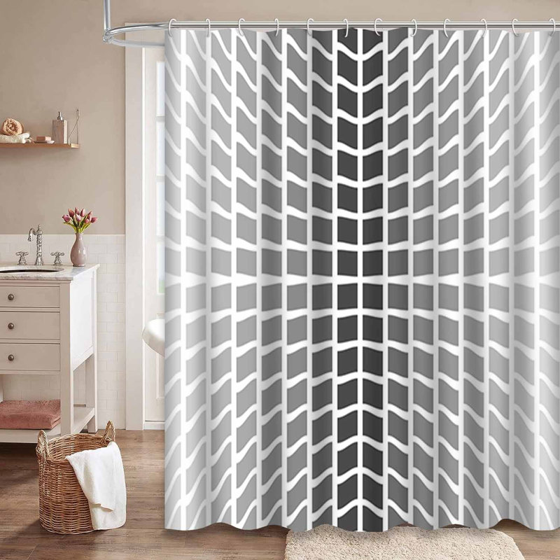 Rideau de douche abstrait à motif abstrait noir et blanc avec 12 crochets, L 72 po x l 84 po