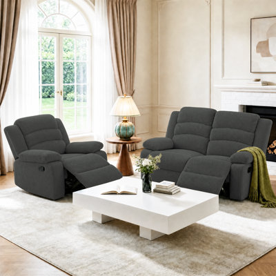 2-Piece Manual Reclining Living Room Set with Loveseat and Recliner Chair