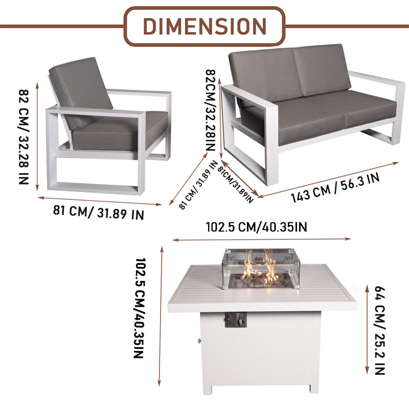 Makenly 6 - Person Patio Dining Set with , Cushions Included, 25.2" H x 40.35" L x 40.35" W