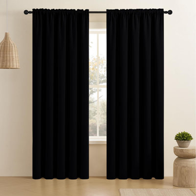 Ensemble de rideaux occultants noirs de 84 po de longueur, ensemble de 2 panneaux, rideaux obscurcissant avec passe-tringle, rideau de fenêtre thermique isolant (l 52 po x L 84 po)