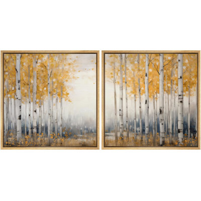 Birch Tree " Golden Yellow Aspens Fall Birch Tree Forest Nature Landscape " 2 - Pieces