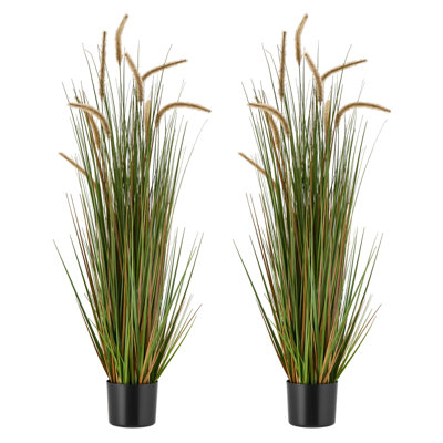 Artificial Grass Plant, 47 inch Horsetail Reed Grass in Pot, Premium PVC Faux Fake Greenery Shrubs Plant for Indoor Outdoor House Home Garden Office Room Décor, Housewarming, Green