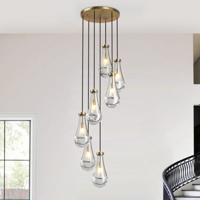 Lustre contemporain à 7 lumières en plaqué or et verre