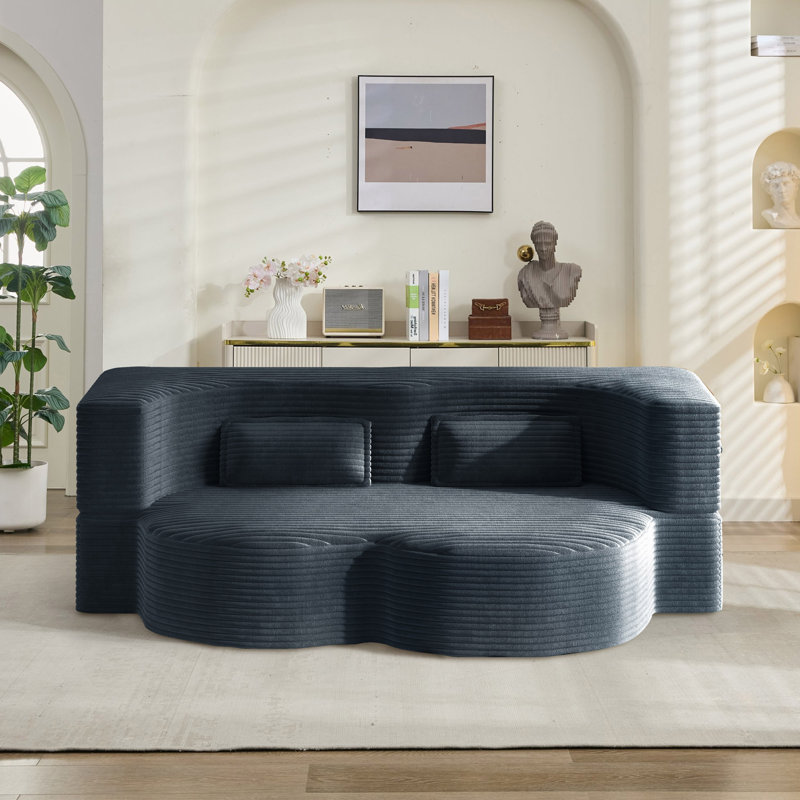 Evren Boneless Modern Minimalist Compression Convertible Floor Sofa Bed with Pillows, Corduroy Dark Gray