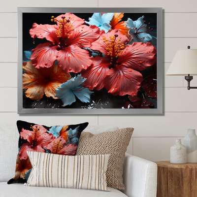 " Hibiscus Flowers Blooming On Glass "