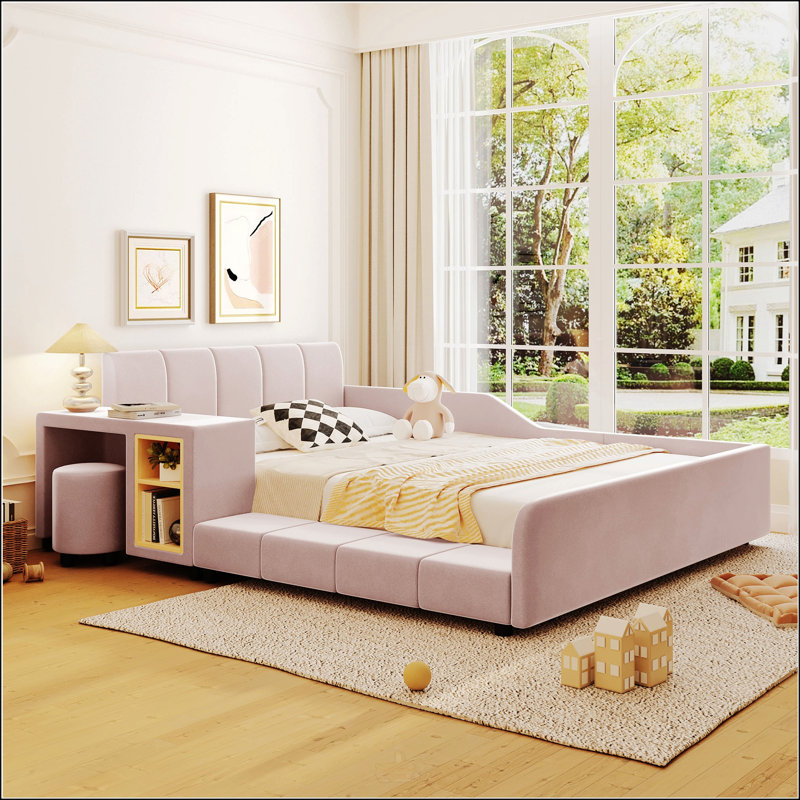 Lit double tapissier pleine grandeur, Rose