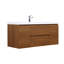 Meuble-lavabo flottant 48 po avec lavabo et rangement mural, lavabo à surface solide, tiroirs à fermeture en douceur, noyer doré miel entièrement fabriqué, conception fonctionnelle pour l'organisation esthétique, résine