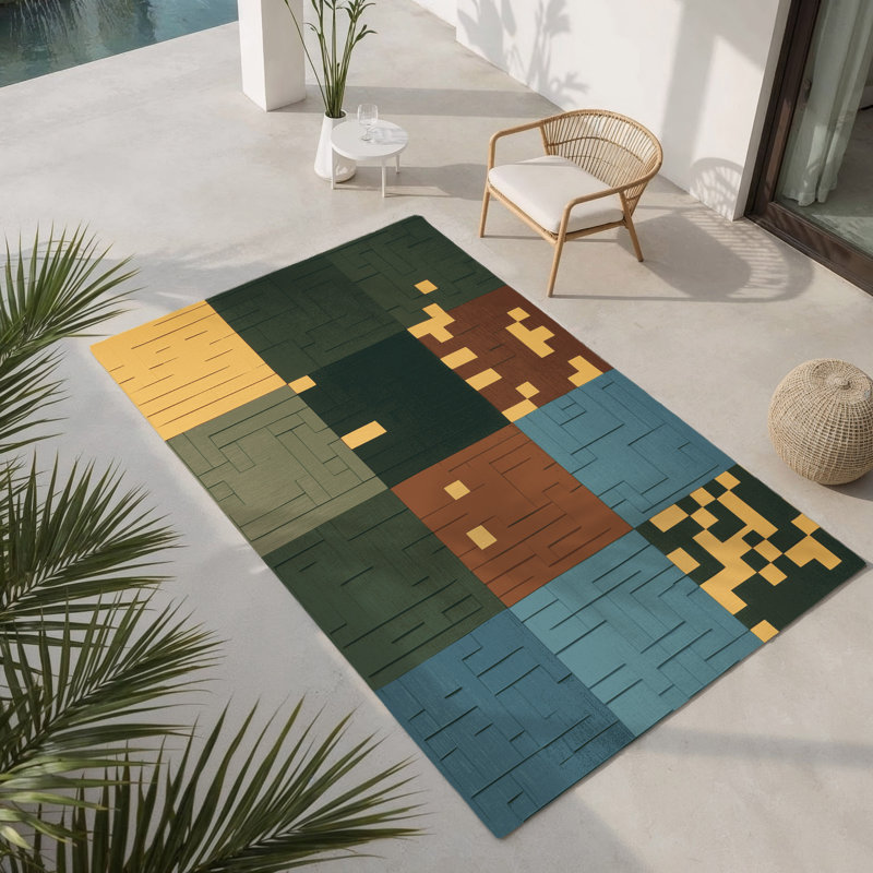 Tapis intérieur et extérieur Earth Grid Harmony, Rectangulaire 3 pi x 5 pi