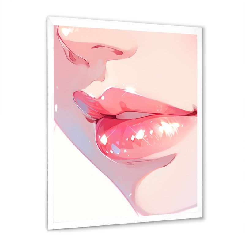 «Pink Pastel Pout Lips» sur toile, Cadre simple blanc, H 40 po x l 30 po x P 1,5 po