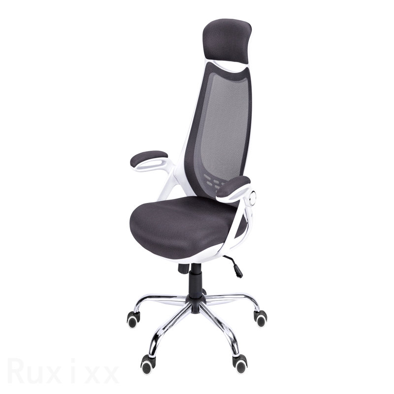 Gray Mesh Chrome Metal Office Chair, Adjustable Height, Swivel, Ergonomic, Armrests, Computer Desk Work, Contemporary Modern