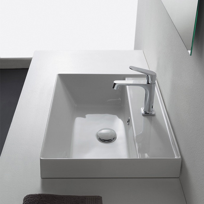 Teorema White Ceramic Rectangular Bathroom Sink with Overflow
