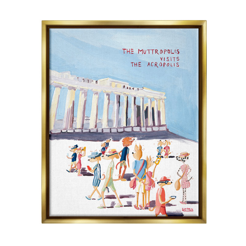 «Muttropolis Visits Acropolis Funny» par Lucy Marshall, peinture, H 21 po x l 17 po x P 1,7 po