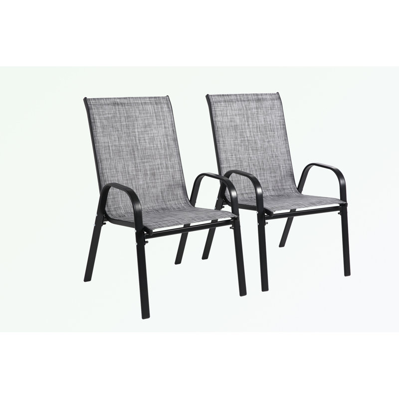 2 Piece Patio Chairs with Armrest and High Backrest, Grey/Black