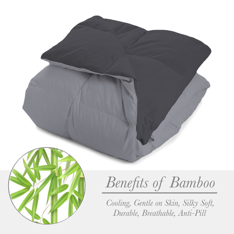 All Season Reversible Bamboo Comforter Down with Alternative Filling, Full, Light Gray/Dark Gray