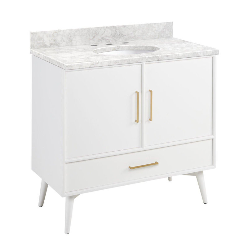 Ensemble de meuble-lavabo simple 24 po avec lavabo encastré ovale Novak, Quartz blanc arctique, Blanc / l 25 po, 8 po