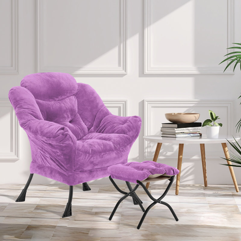 Fauteuil Lazy avec repose-pieds pliant et sac de rangement latéral, fauteuil d'appoint rembourré moelleux avec structure en métal, patins antidérapants