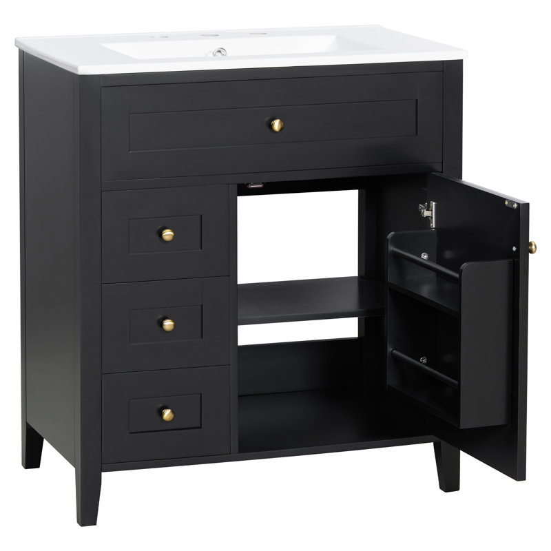 30-Inch Black Bathroom Vanity With Sink, Black