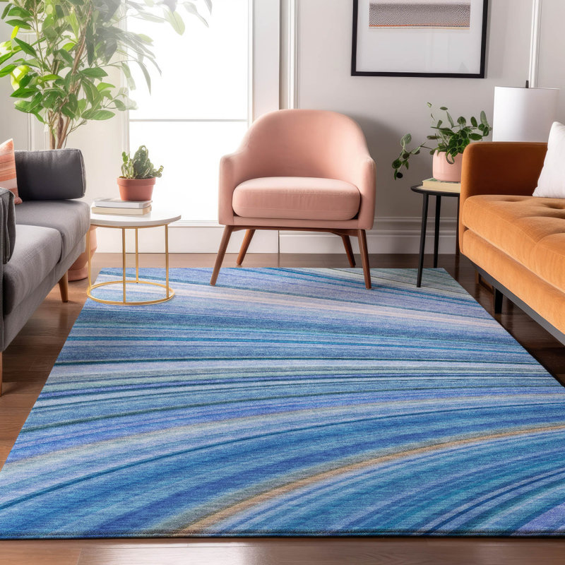 Premium Machine Washable Cerrito AMF585 Blue Rug, Rectangle 10' x 14'
